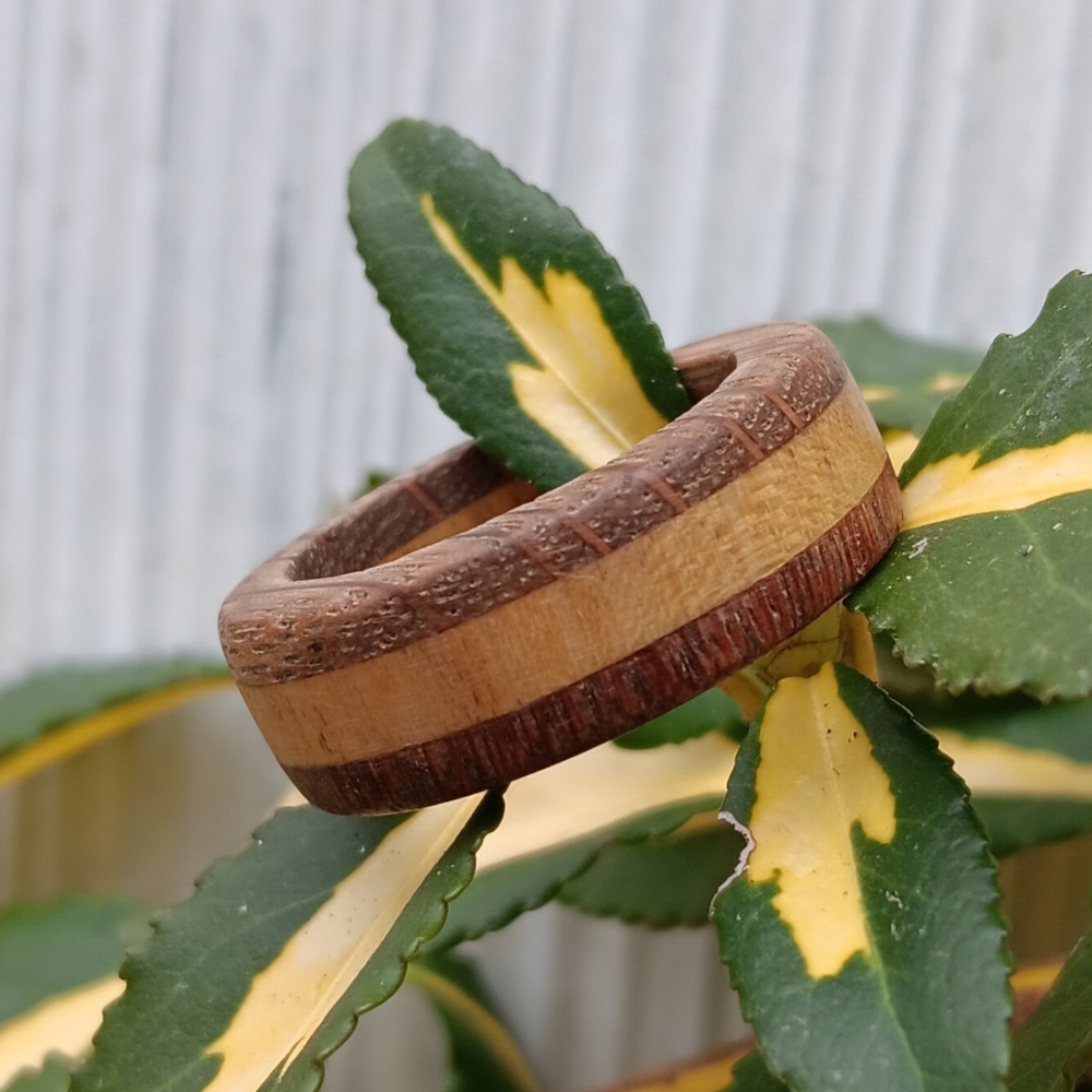 Three Piece Handcrafted Wooden Ring with Natural Tones